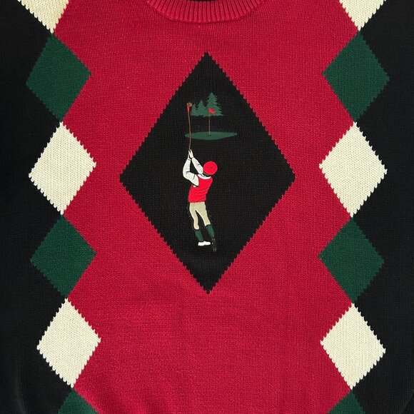 John Ashford Golf Vtg Christmas Grandpa Argyle Preppy Academia Knit Sweater (L) - Picture 2 of 12